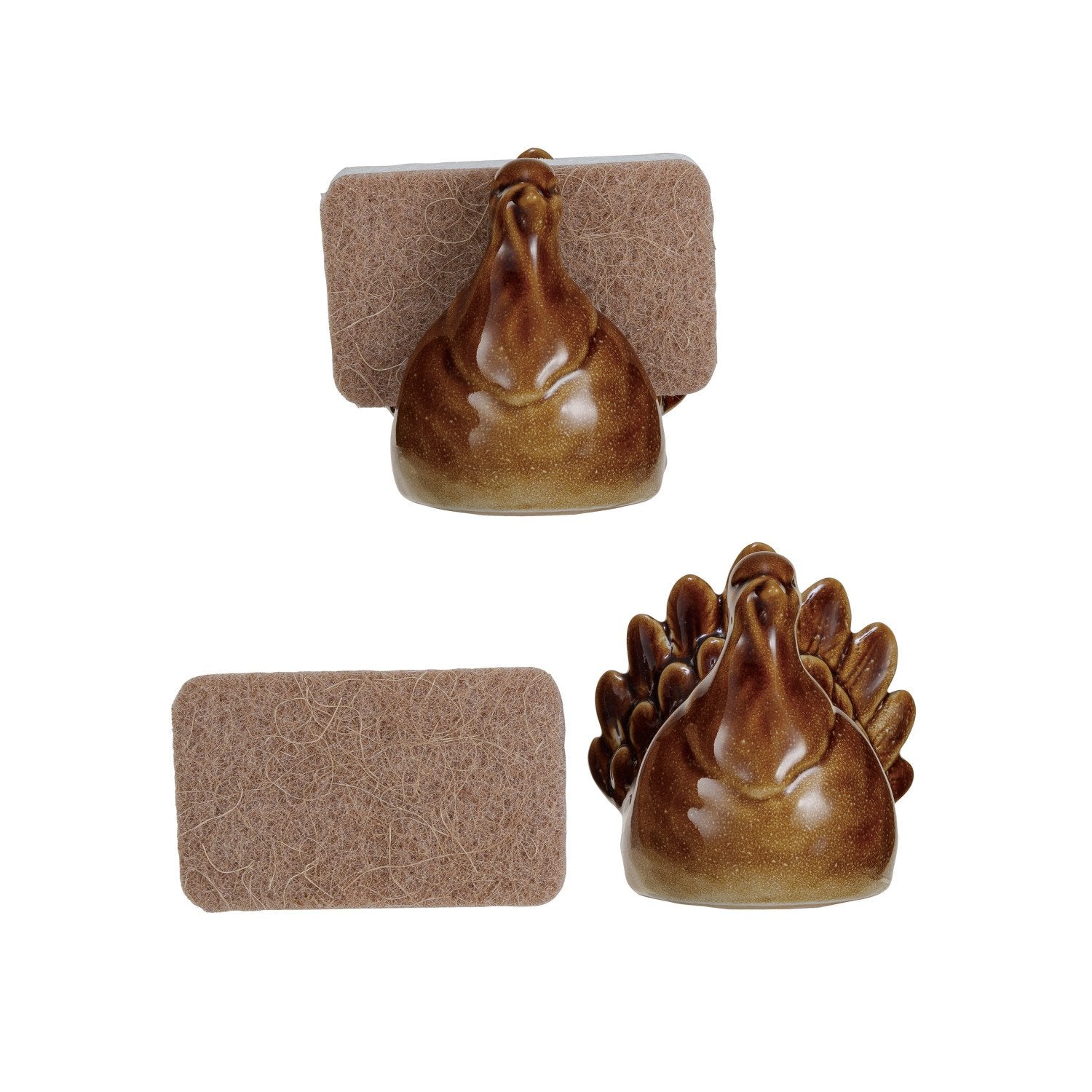 Stoneware Turkey Shaped Sponge Holder w/ Sponge, Set of 2 (Each One Will Vary)