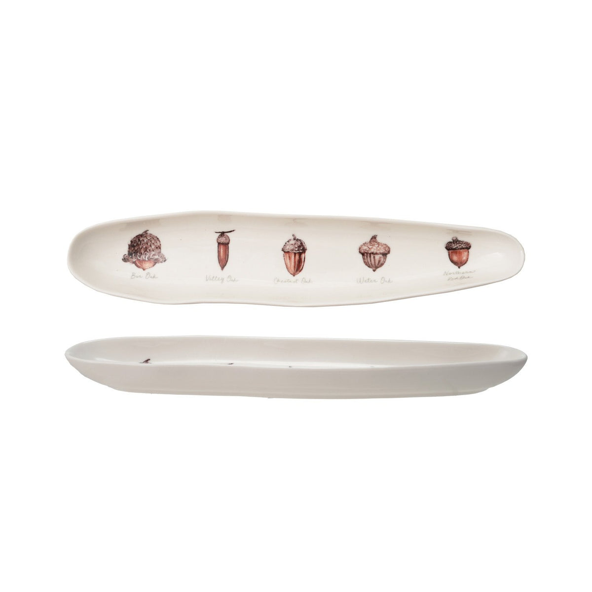 13"L x 3"W Stoneware Cracker Dish with Acorns, Brown ©