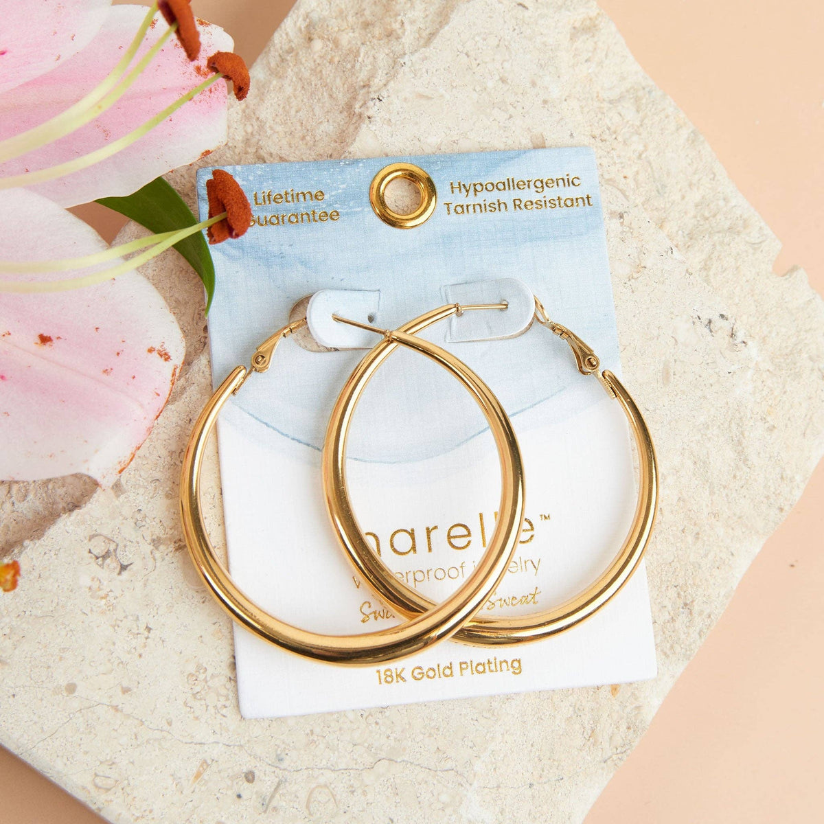 Waterproof Earrings Narelle Chunky Hoops in 18K Gold + Steel: Silver