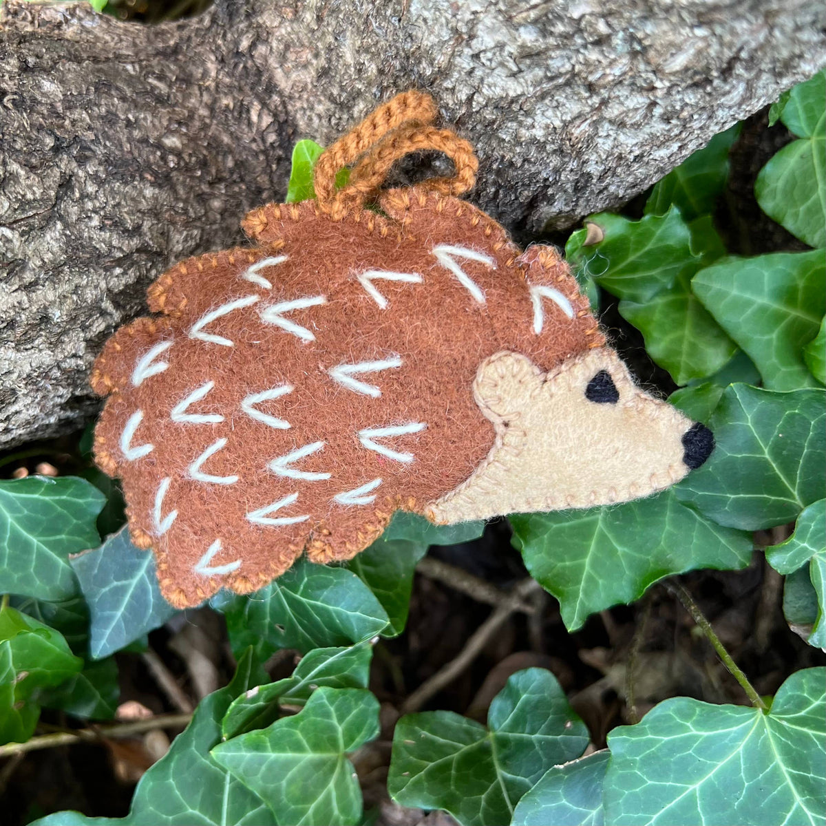 Hedgehog Embroidered Wool Christmas Ornament