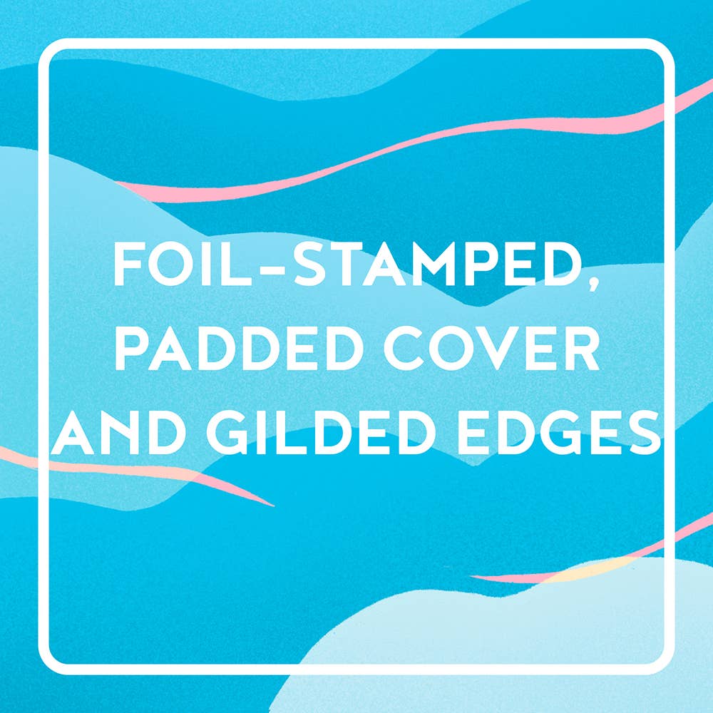 Text on a blue abstract background with 'Foil-stamped, Padded Cover and Gilded Edges' text.