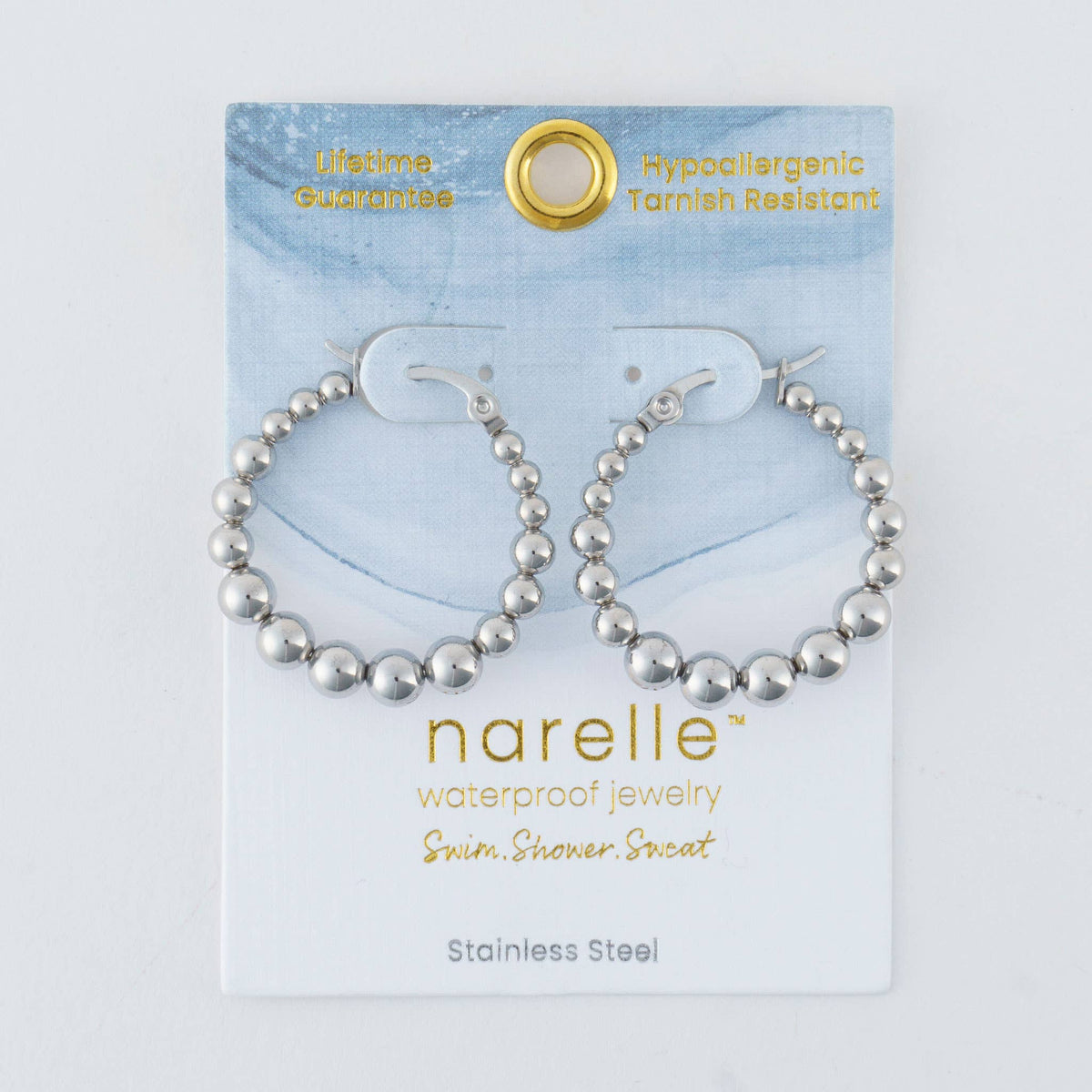 Waterproof Earrings Narelle Bubble Hoops in 18K Gold + Steel: Silver