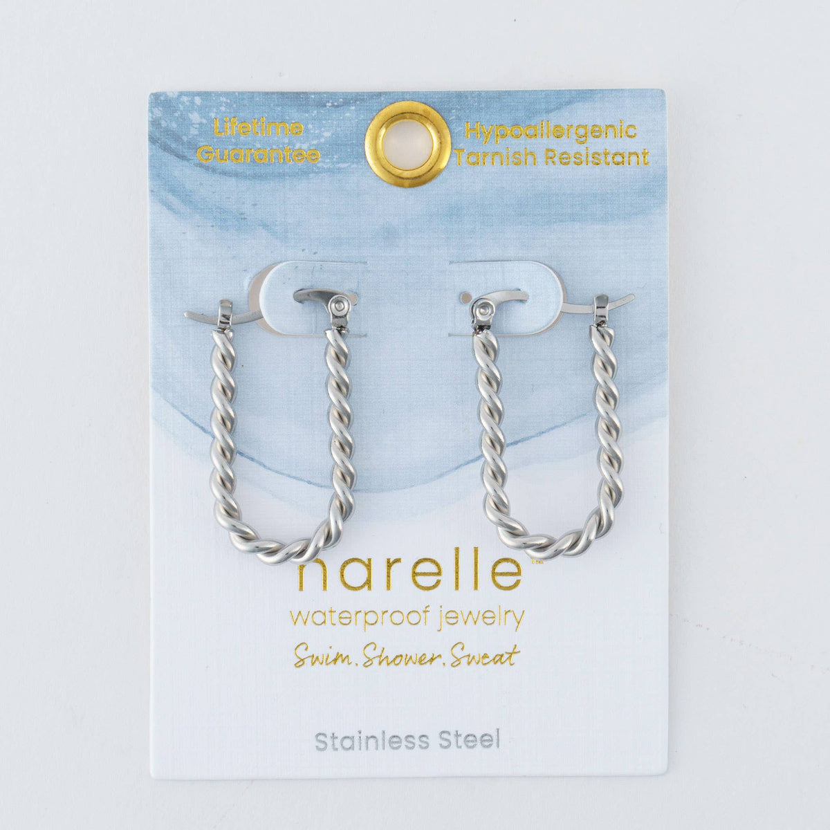 Waterproof Earrings Narelle Twisted Hoop in Steel + Gold: Silver
