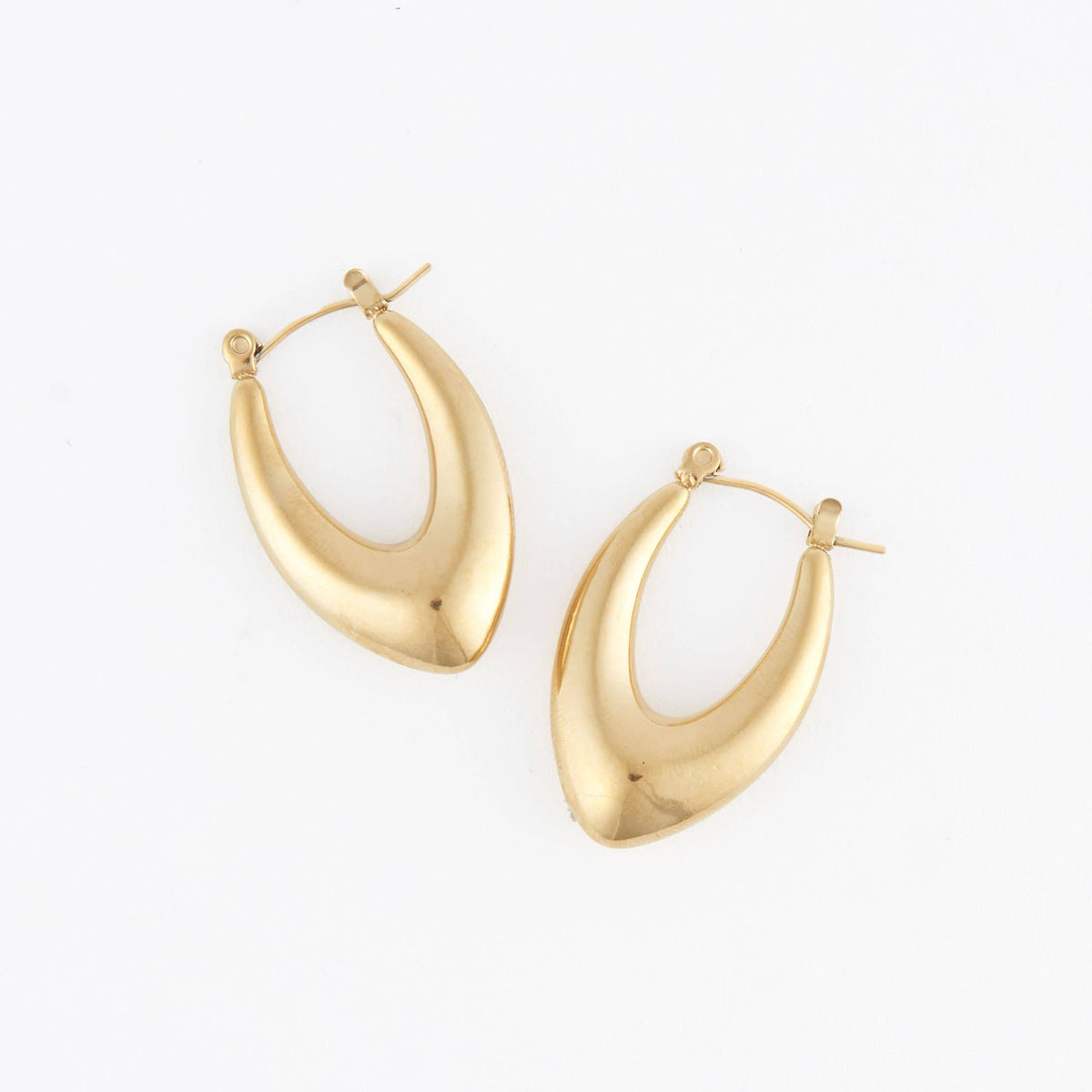 Waterproof Earrings Oval Pointed Hoop Gold & Steel Narelle: Silver