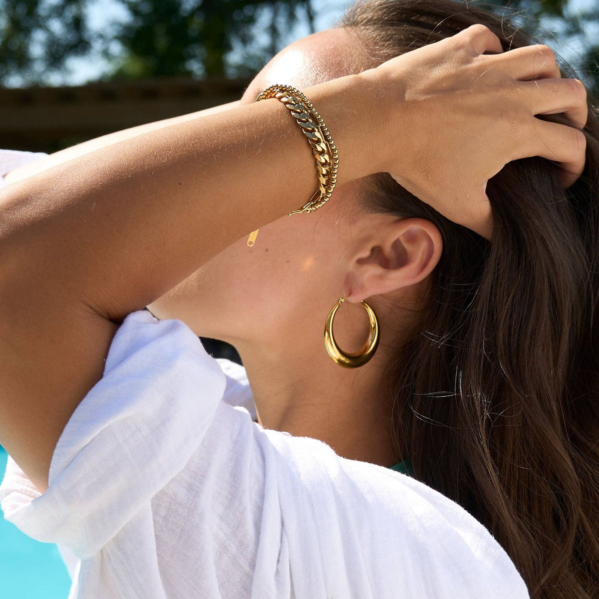 Waterproof Earrings Narelle Round Hoop Jewelry: Yellow Gold