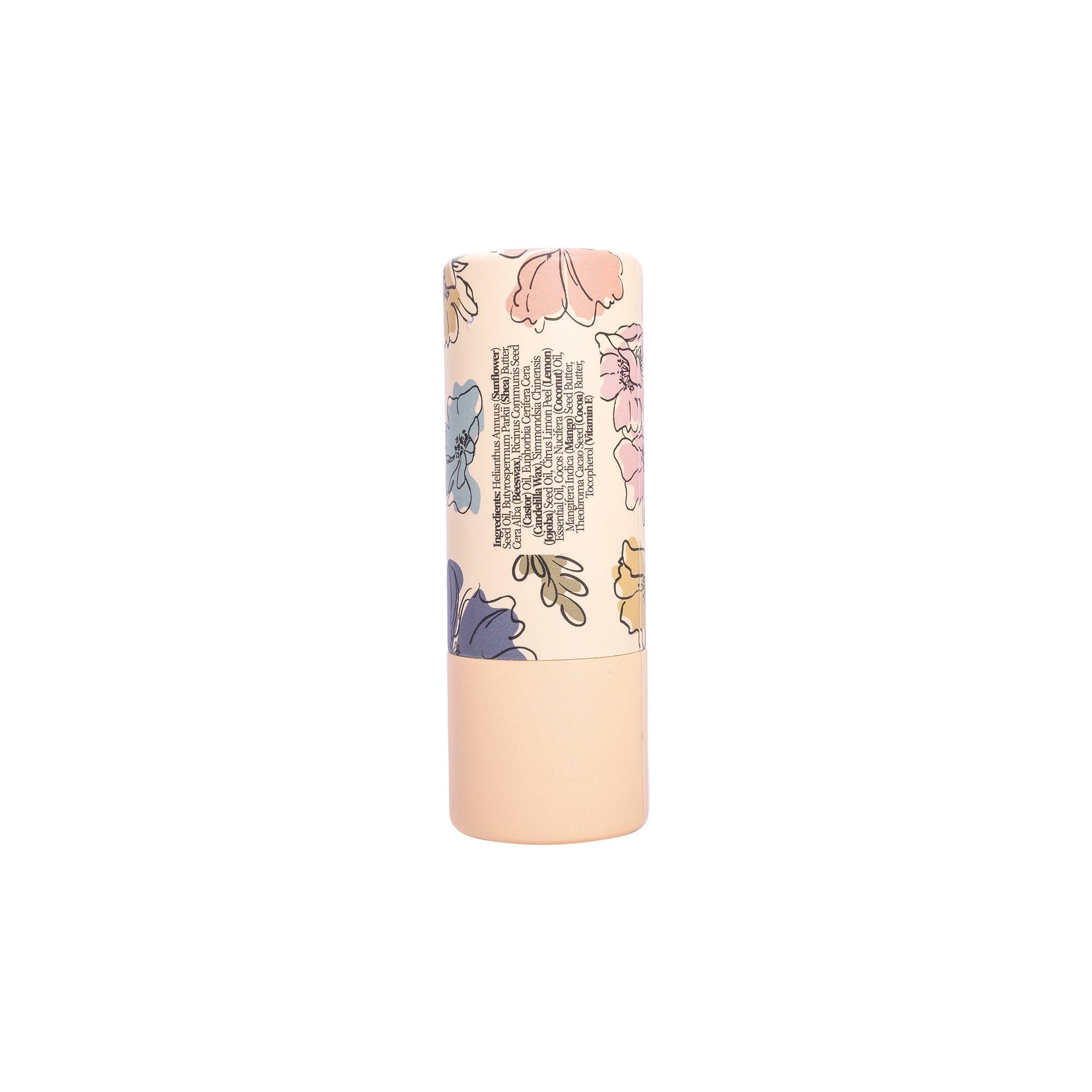 Floral-patterned cosmetic stick on a white background