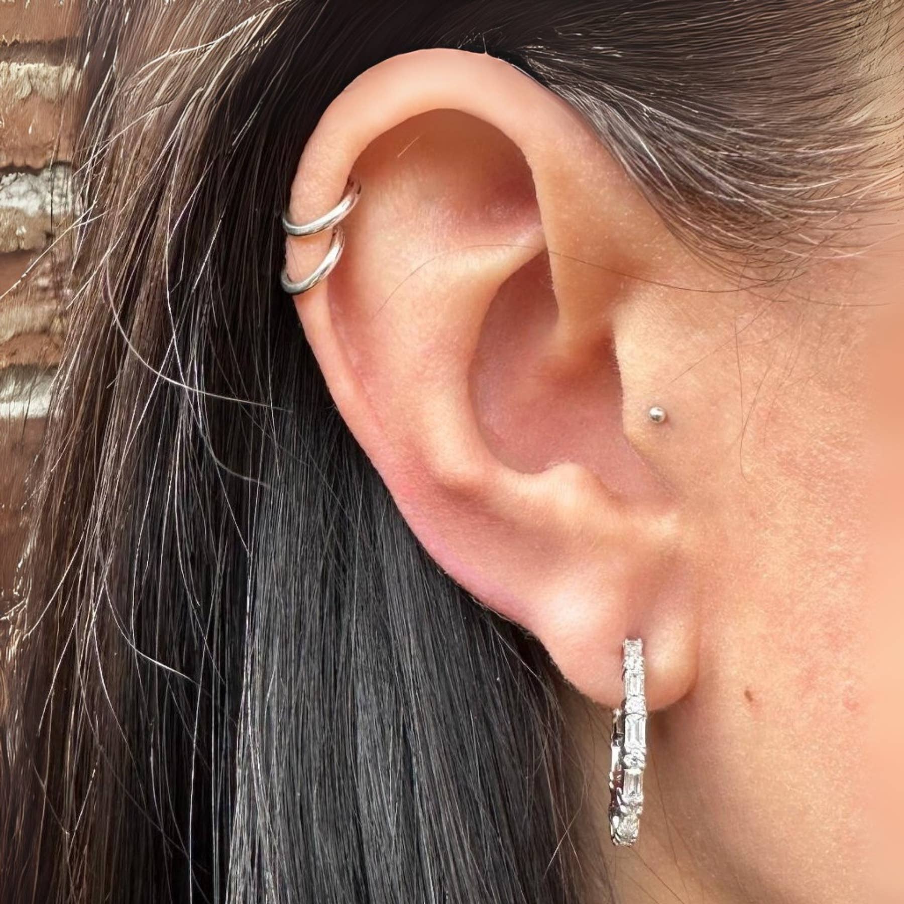 CZ Cluster Baguette Hoops