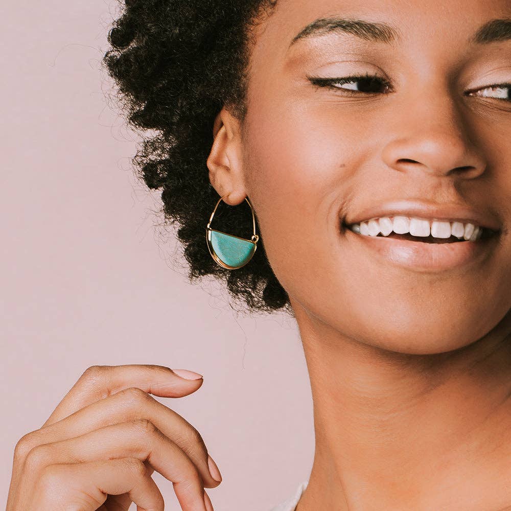 Stone Prism Hoop - Turquoise/Gold