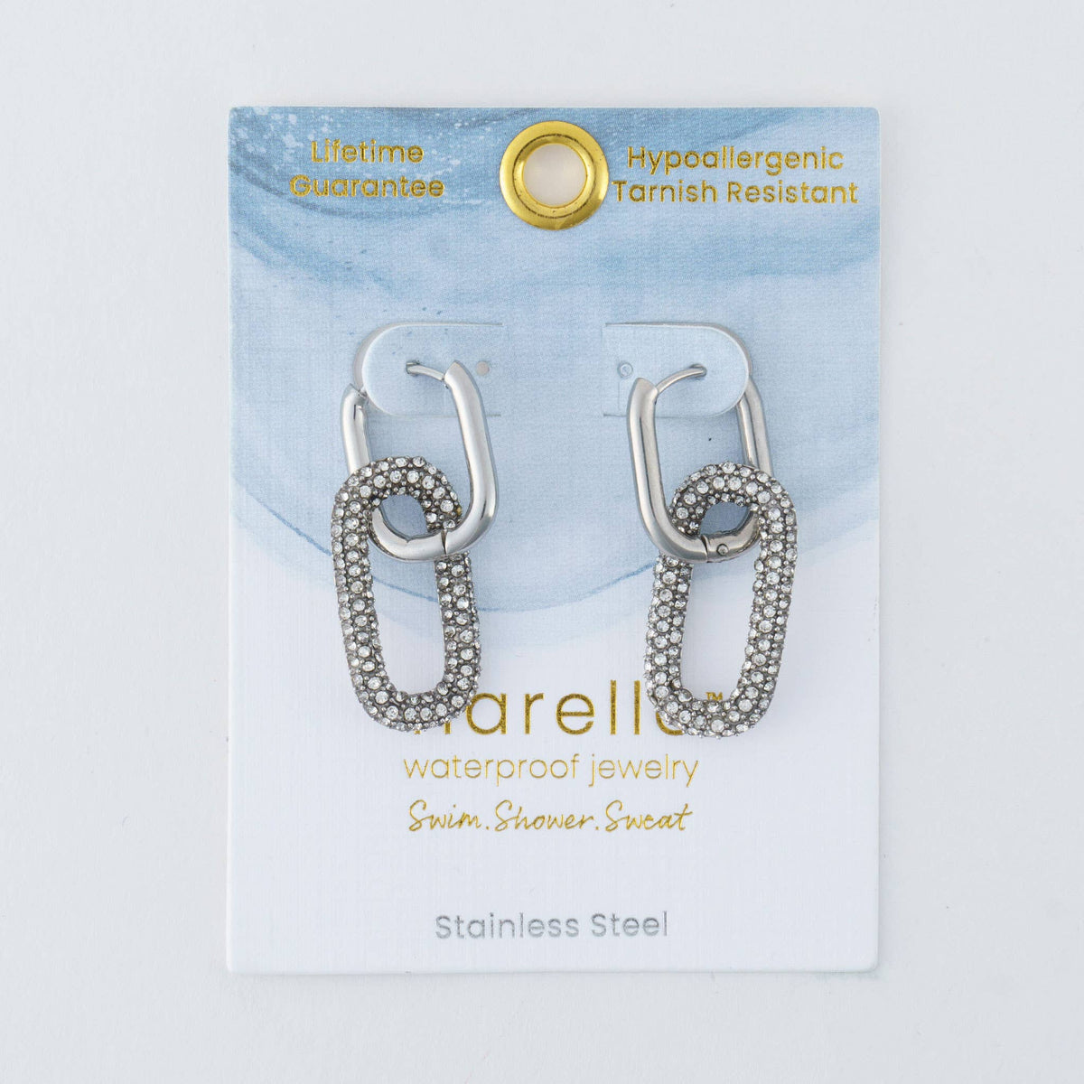 Waterproof Earrings Narelle Pave Linked Hoop Jewelry: Silver