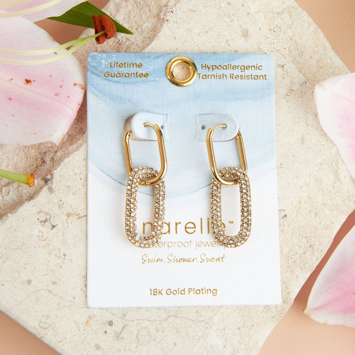 Waterproof Earrings Narelle Pave Linked Hoop Jewelry: Silver
