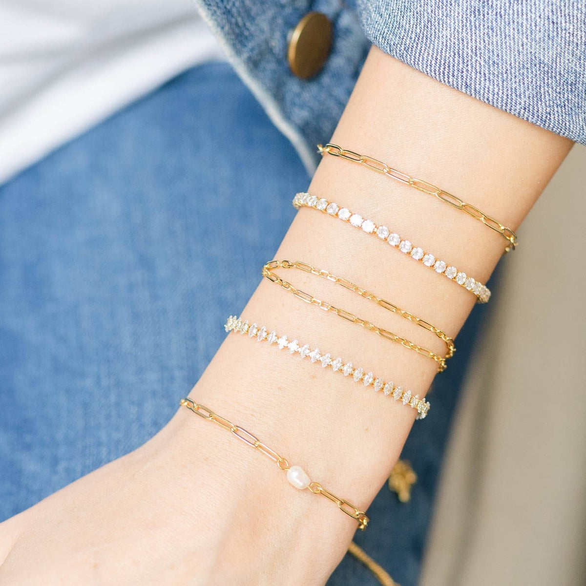 Delicate Faux Diamond Tennis Bracelet: Silver