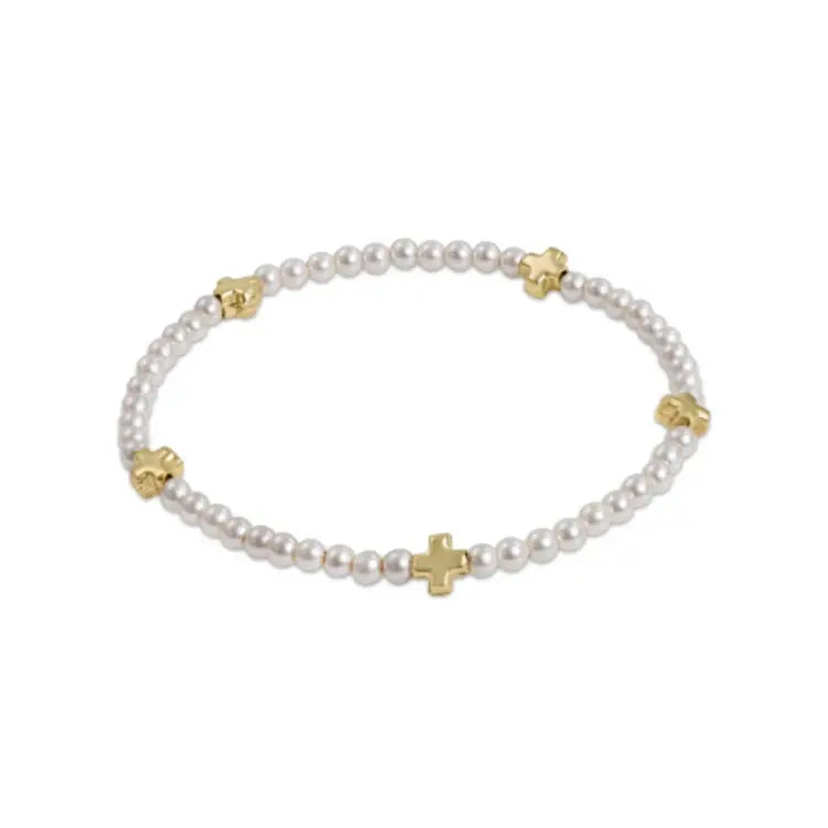 enewton Signature Cross Small Pearl Pattern 3Mm Bead Bracelet - Gold