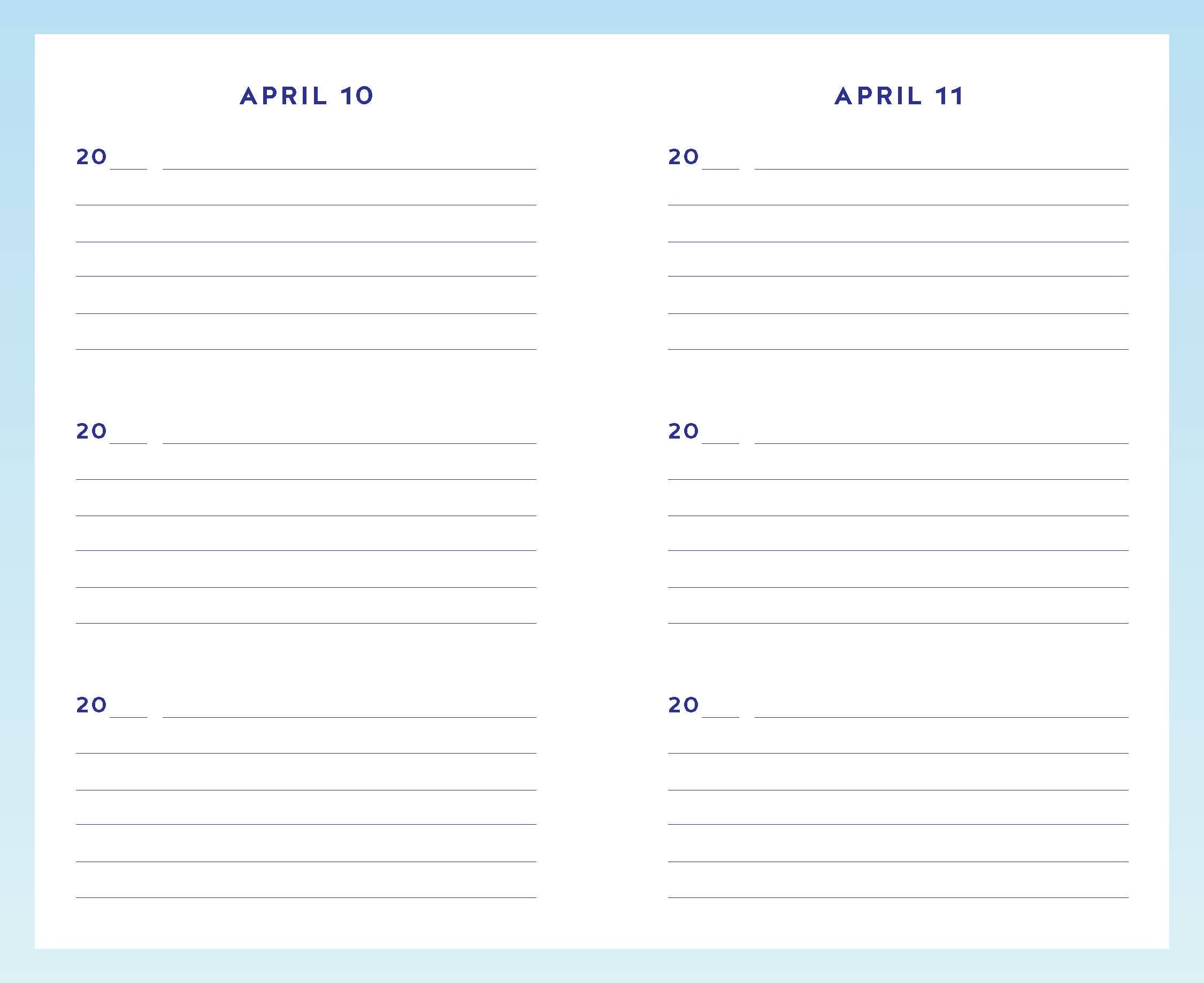 Two days of a calendar with April 10th and April 11th on a light blue background.