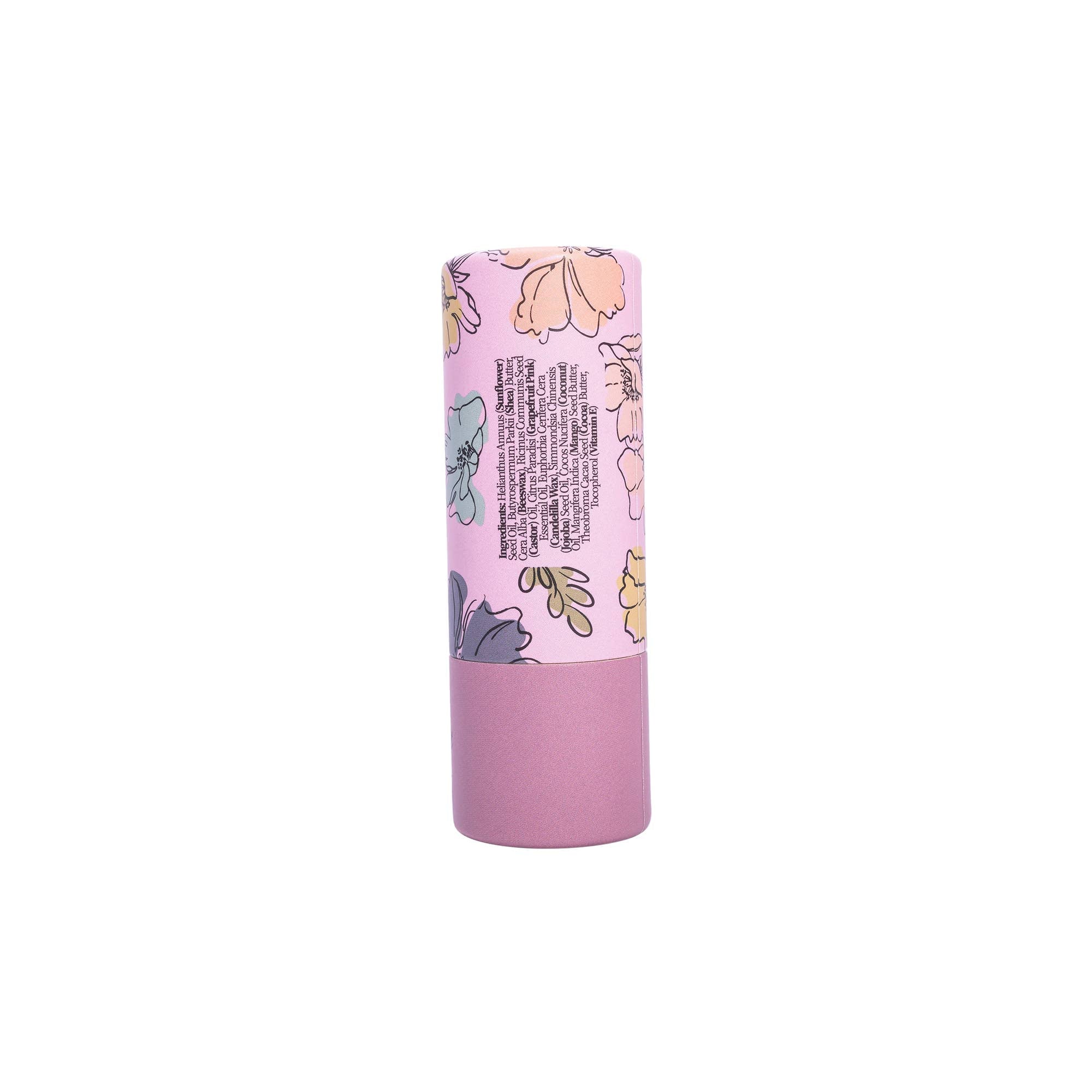 Floral-patterned product tube on a white background