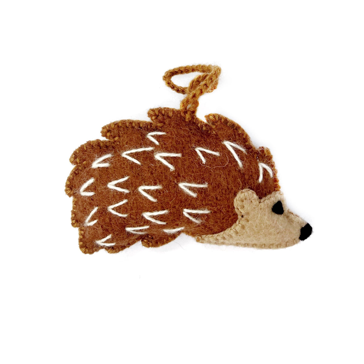 Hedgehog Embroidered Wool Christmas Ornament