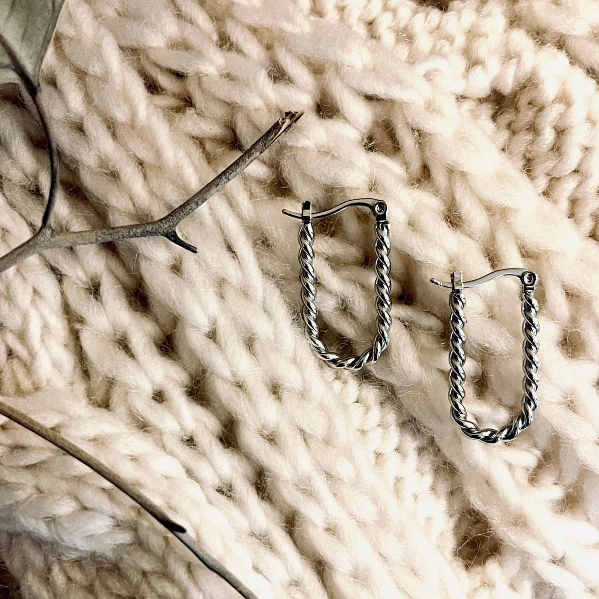Waterproof Earrings Narelle Twisted Hoop in Steel + Gold: Silver