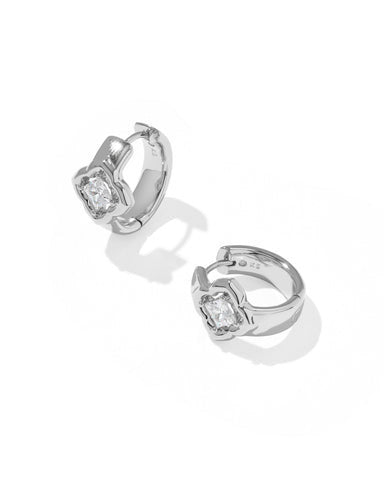 Mallory Crystal Huggie Earrings - Rhodium Metal White Cz