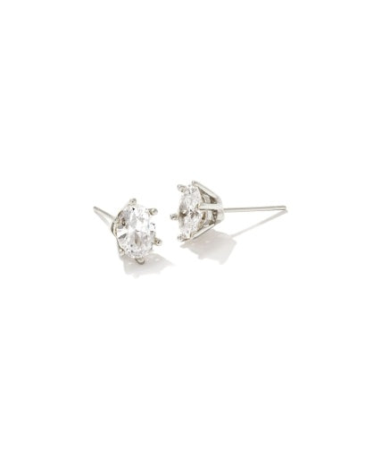Cailin Crystal Stud Earrings Rhodium Metal White Cz