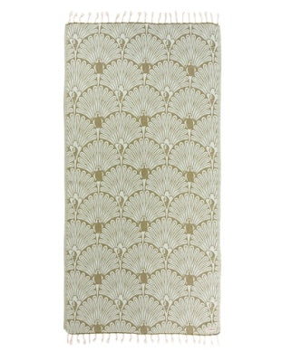Patterned towel with geometric design on a white background