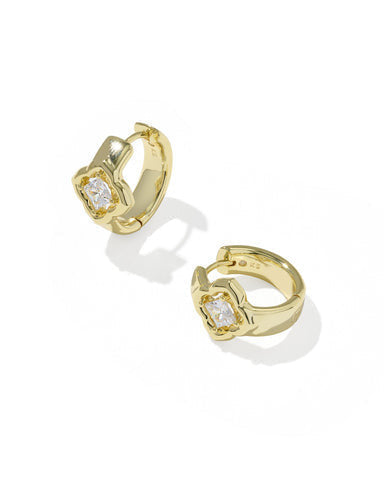 Mallory Crystal Huggie Earrings - Gold Metal White Cz