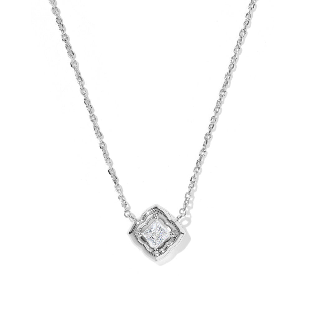 Mallory Crystal Pendant Necklace - Rhodium Metal White Cz