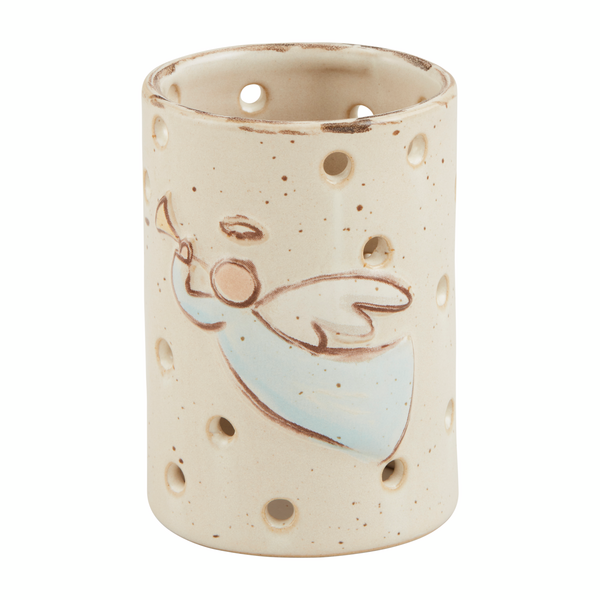 Ceramic candle holder with a deer design on a white background