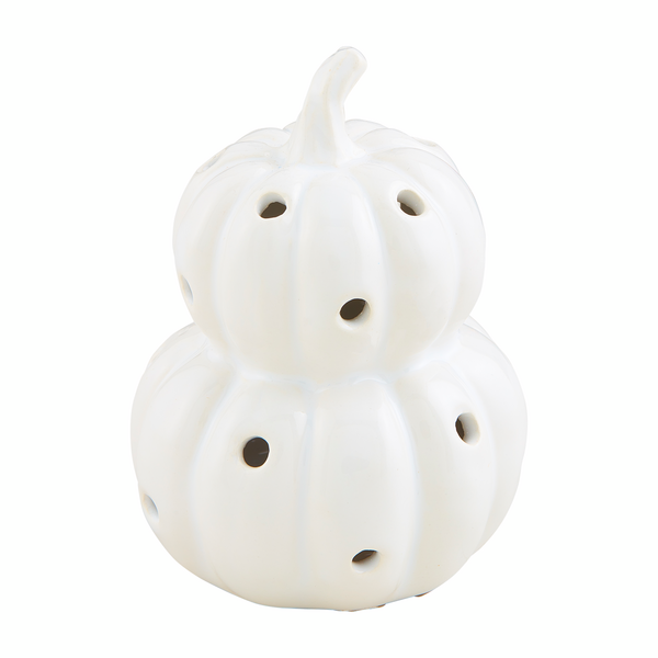 White ceramic pumpkin sitter on white background