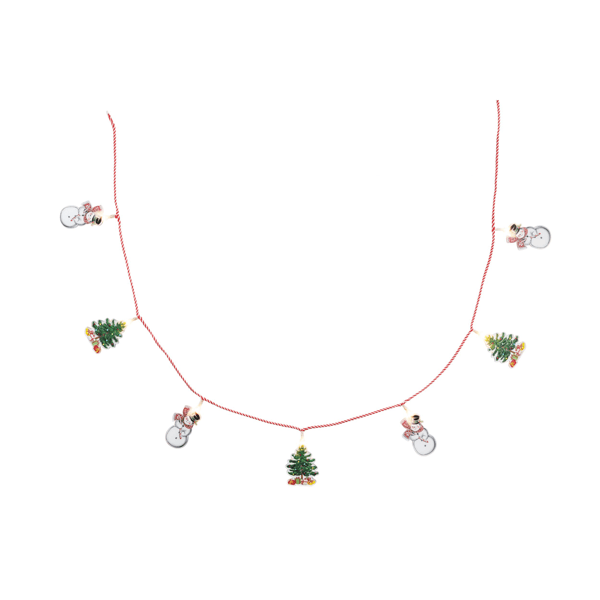 garland with christmas trees and snowmen against a white background
