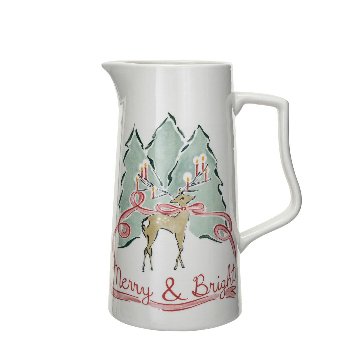 2 Quart Stoneware Pitcher w/ Reindeer, Multi Color ©