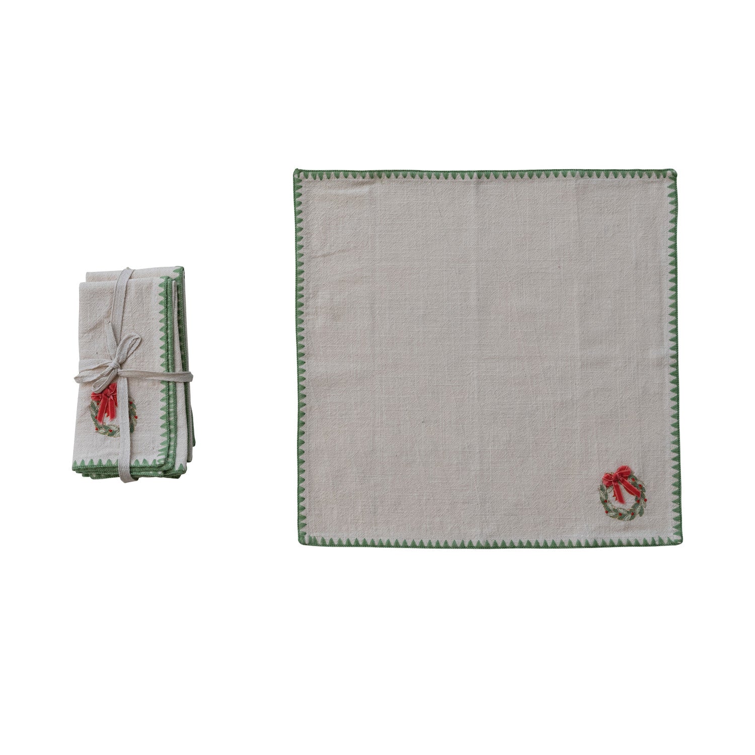 Napkins with Embroidered Wreath & Appliqued, Set of 4 ©