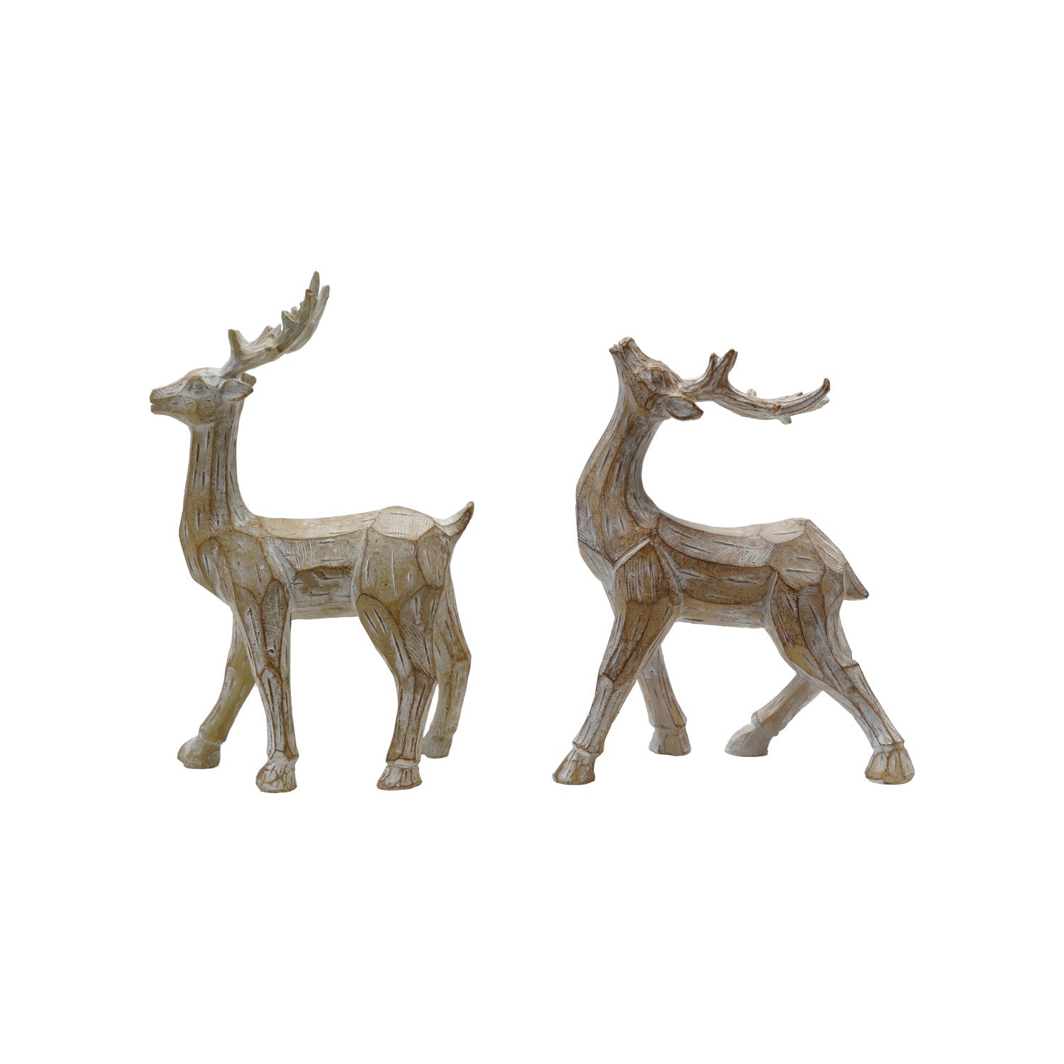 Resin Standing Deer, Whitewashed Carved Wood Finish, 2 Styles